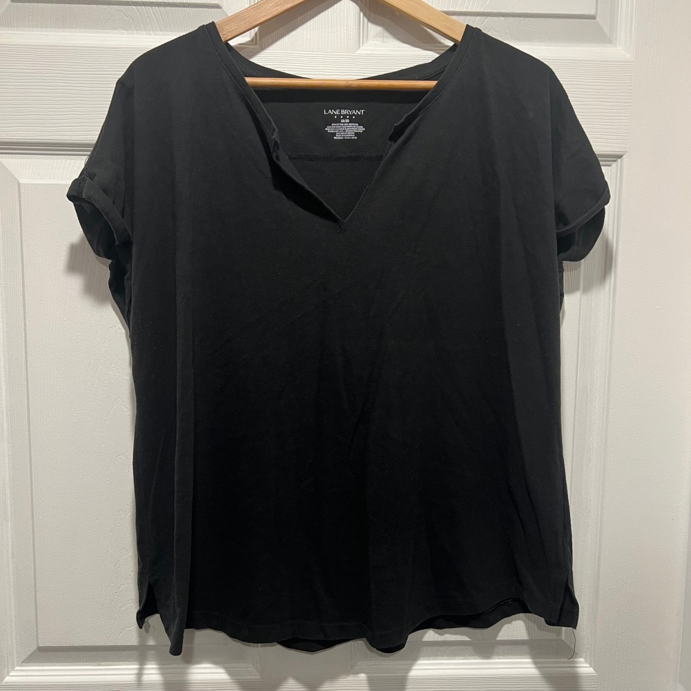 Lane Bryant Womens Black Split Neck Rolled Sleeve T-Shirt Top Plus Size 18/20